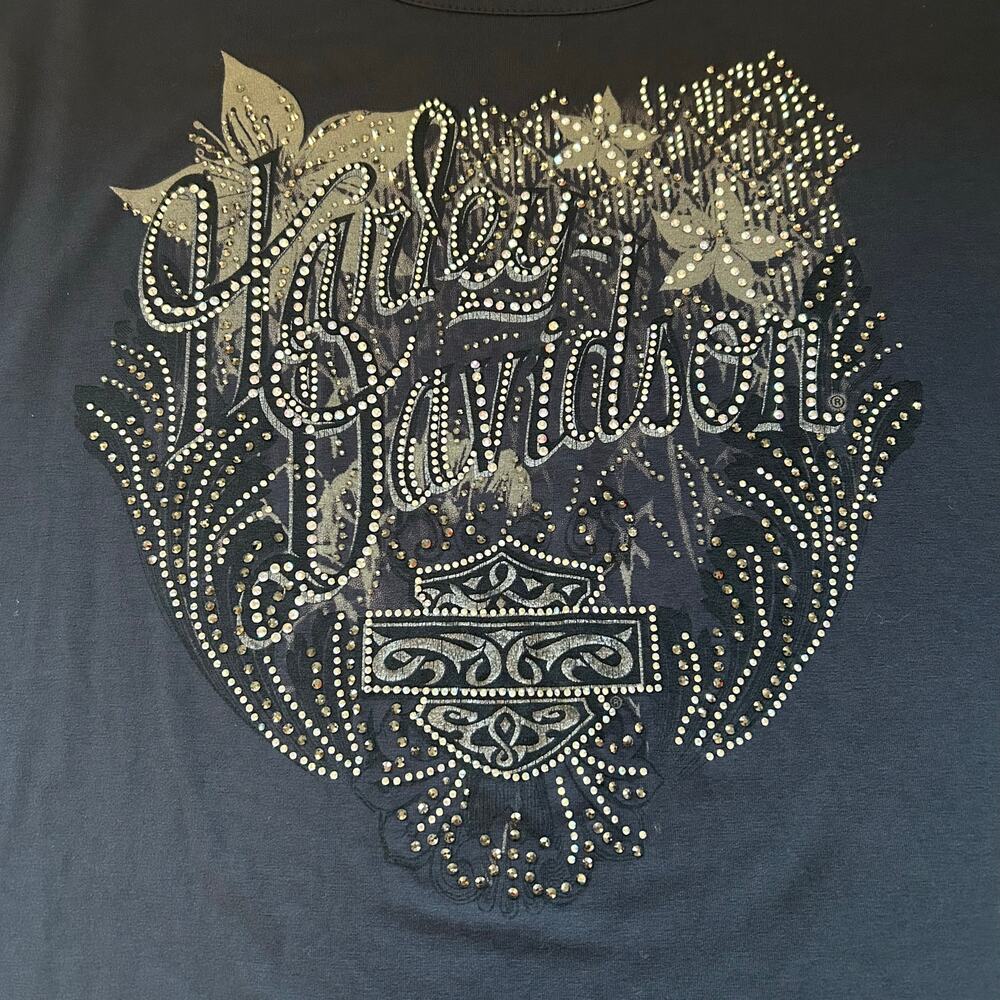 Harley-Davidson Rhinestone Embellished Split Tied Sleeve Women's Sz XL - Picture 6 of 13